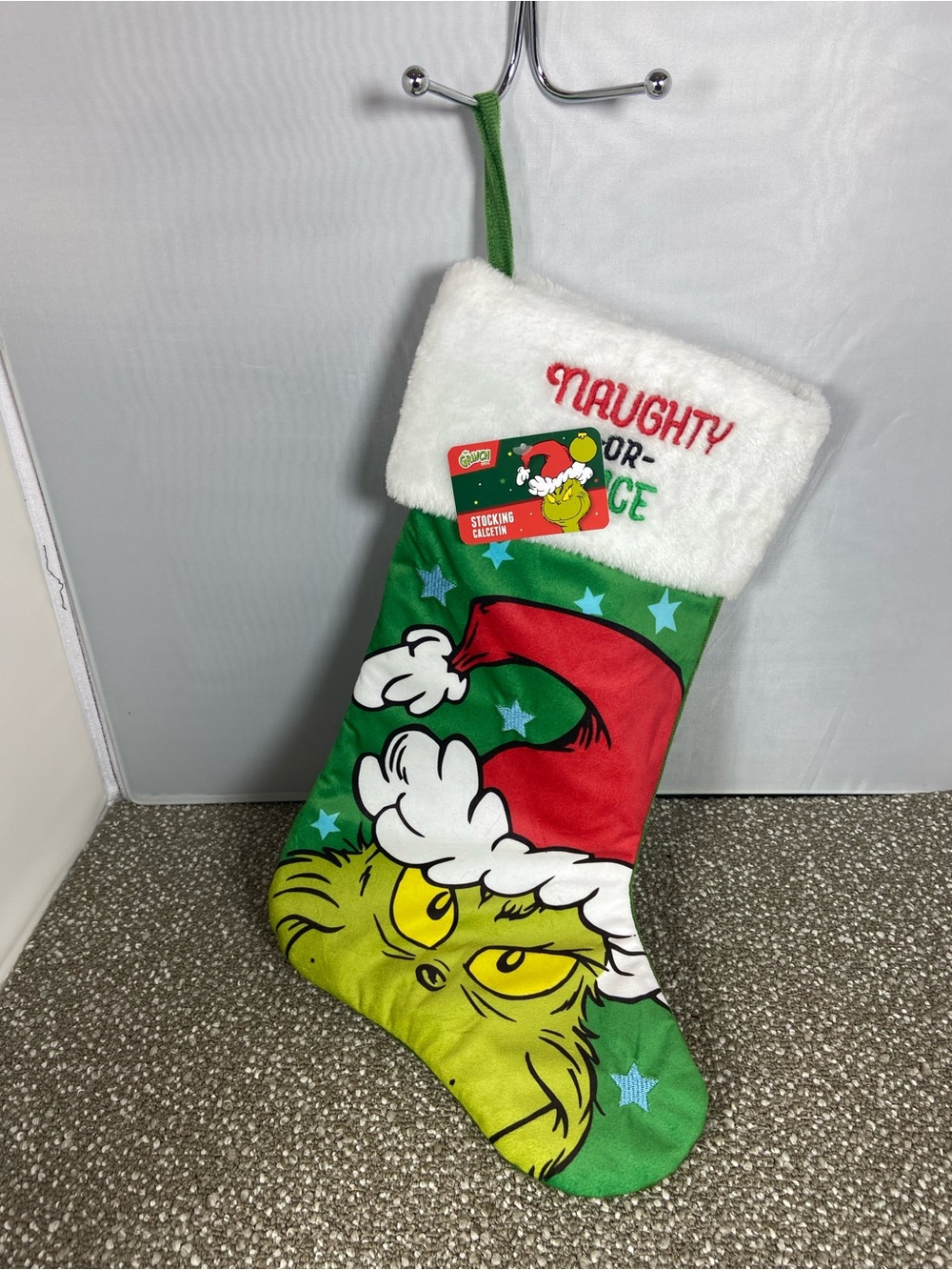 Dr. Seuss Grinch 'Naughty or Nice' Green Holiday Stocking 20 inch long.